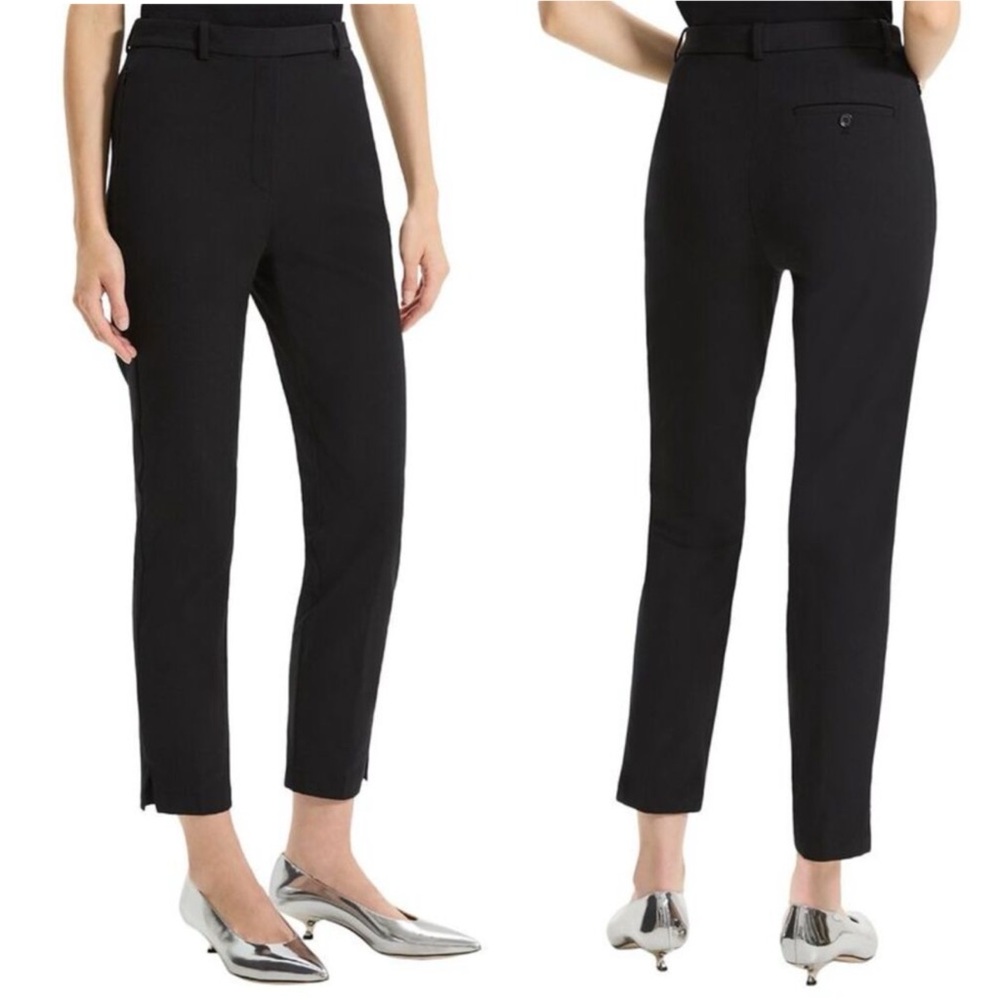 THEORY Taper Bistretch Cotton Black Straight Trousers Pants